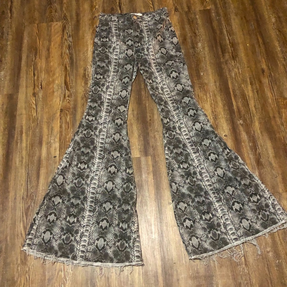 We The Free Snake Print Flare Pants - Gray and Black